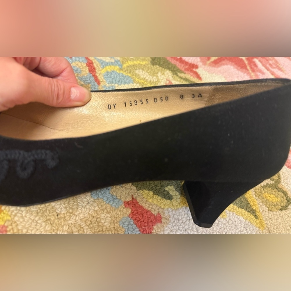 SALVATORE FERRAGAMO Vintage Black Suede Soutache Square Toe Block Heels - Size 8 - Picture 9 of 16